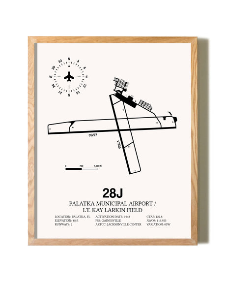 Palatka Municipal Airport / Lt. Kay Larkin Field framed print in natural wood frame