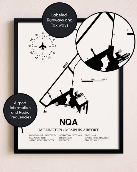 Framed Millington / Memphis Airport layout wall art poster