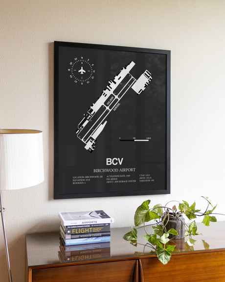 Gray Framed Birchwood Airport wall art poster in black frame