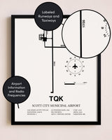 Framed Scott City Municipal Airport layout wall art poster