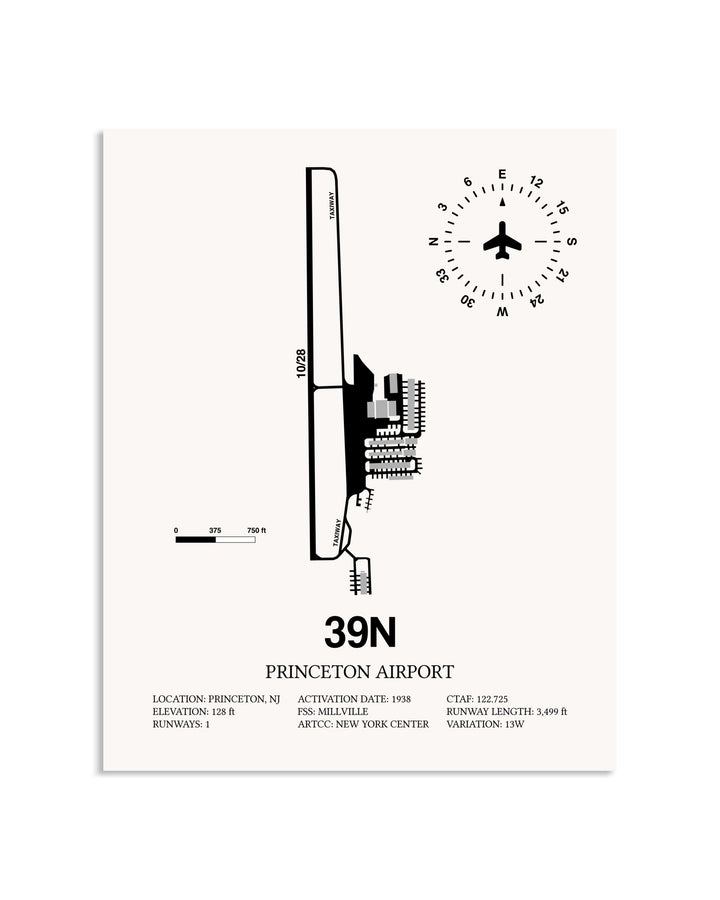 Gray Princeton Airport framed poster displayed in an airplane hangar