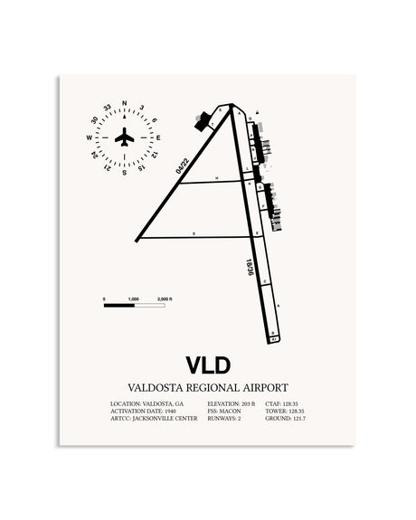 Gray Valdosta Regional Airport framed poster displayed in an airplane hangar