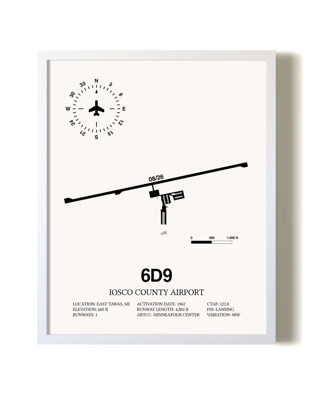 Iosco County Airport airport map poster in oak frame