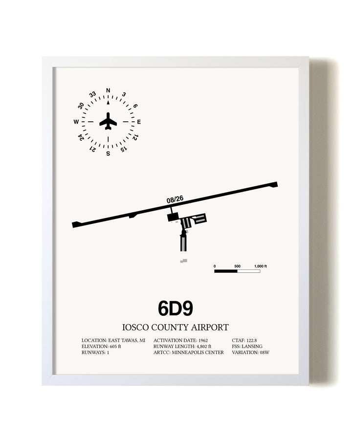 Iosco County Airport airport map poster in oak frame