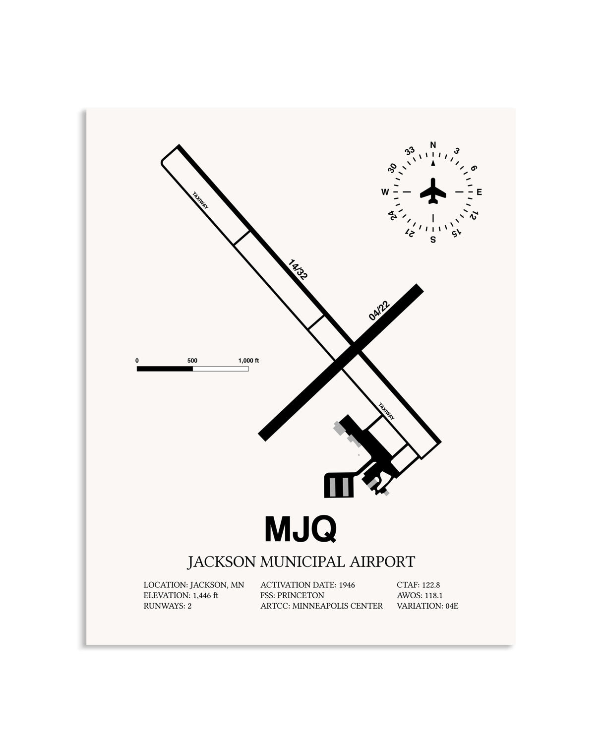 Gray Jackson Municipal Airport framed poster displayed in an airplane hangar