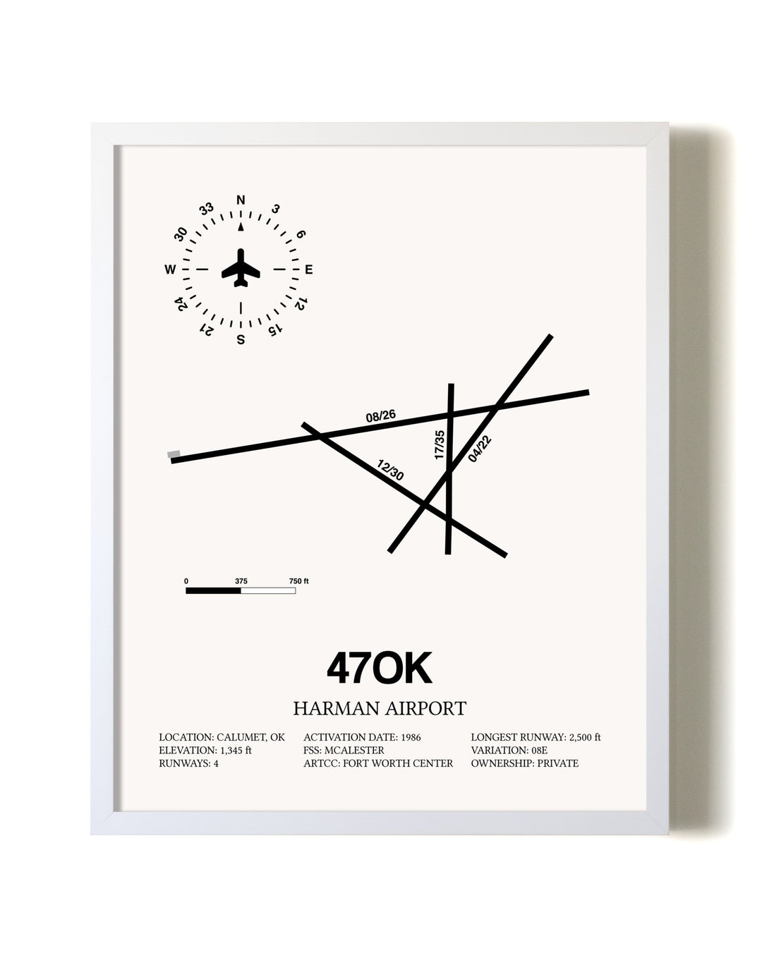 Harman Airport airport map poster in oak frame