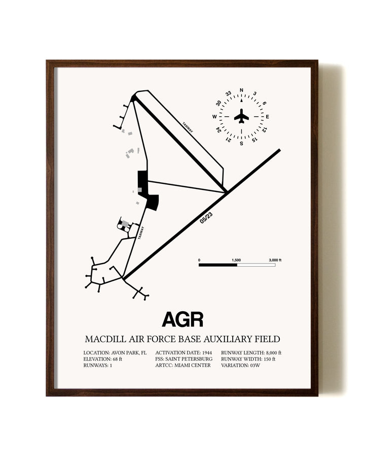 MacDill Air Force Base Auxiliary Field aviation print in walnut frame