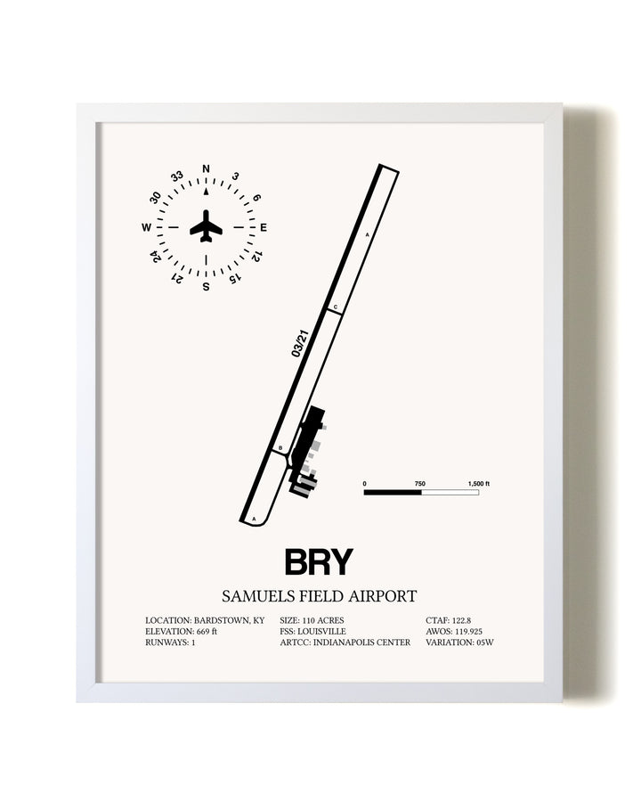 Samuels Field Airport airport map poster in oak frame