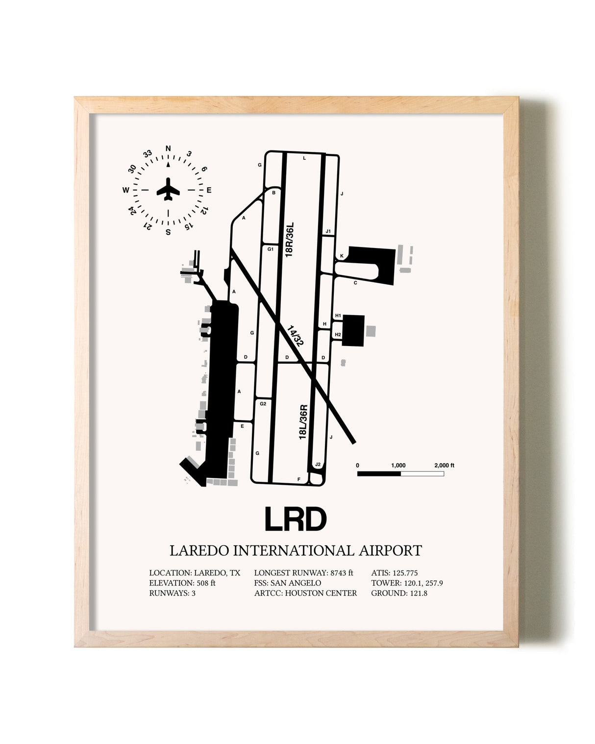 Laredo International Airport framed wall art in white frame