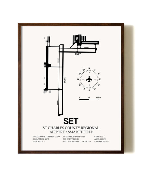 St. Charles County Regional Airport / Smartt Field aviation print in walnut frame