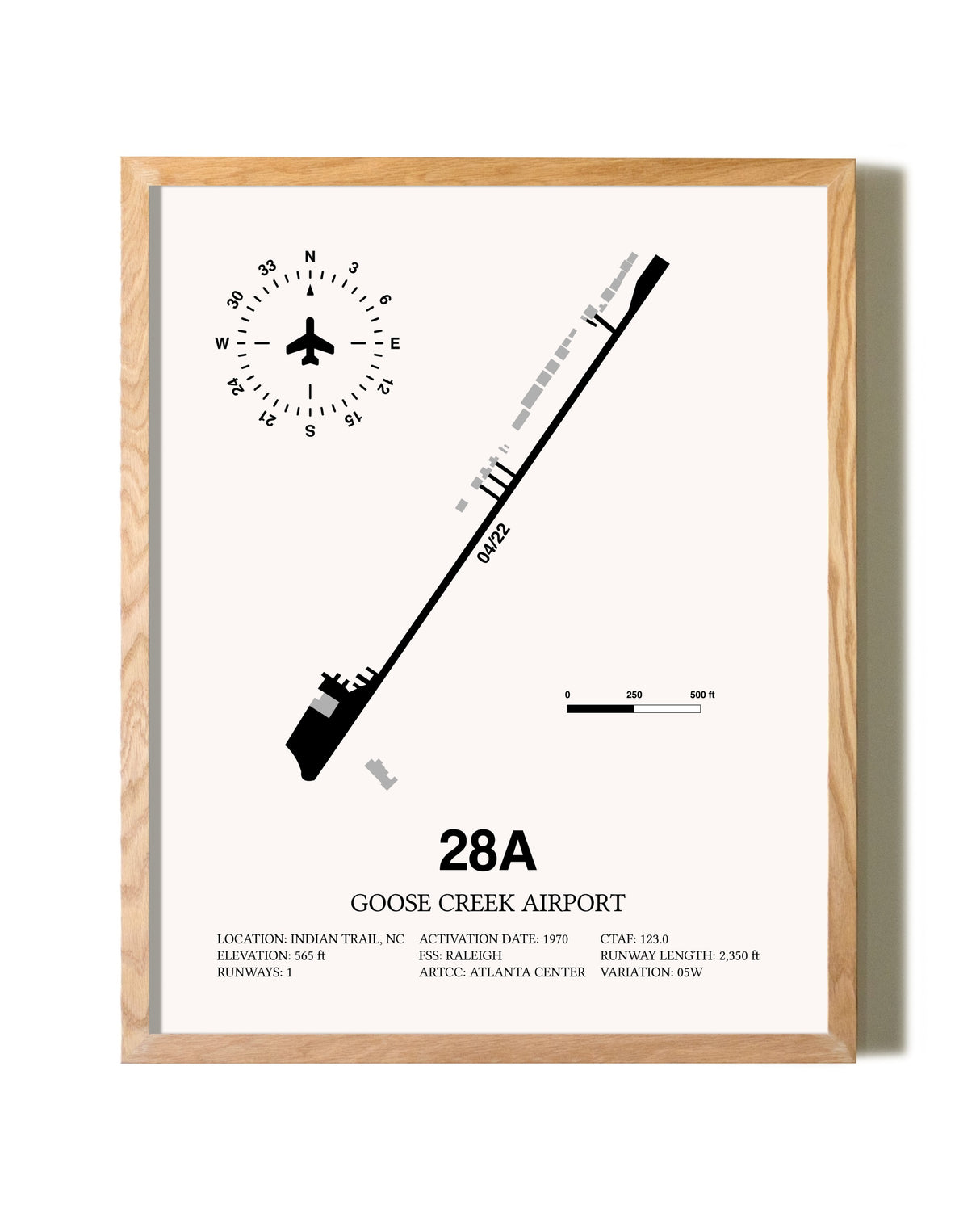 Goose Creek Airport framed print in natural wood frame