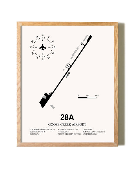 Goose Creek Airport framed print in natural wood frame