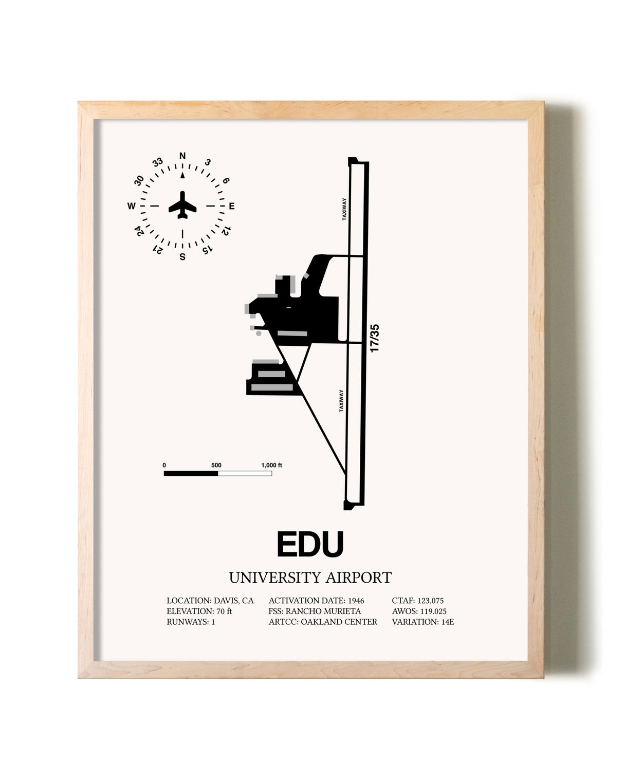 University Airport framed wall art in white frame