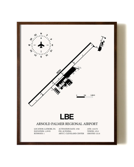 Arnold Palmer Regional Airport aviation print in walnut frame