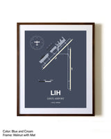 Lihue Airport aviation print in walnut frame with mat