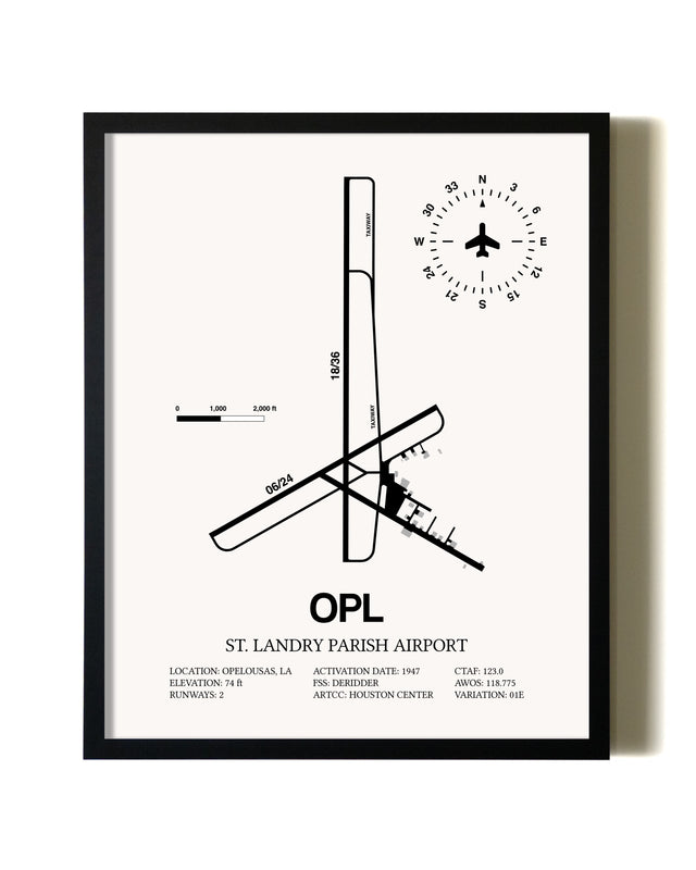 Framed St. Landry Parish Airport wall art poster in black frame