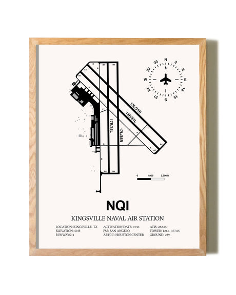 Kingsville Naval Air Station framed print in natural wood frame