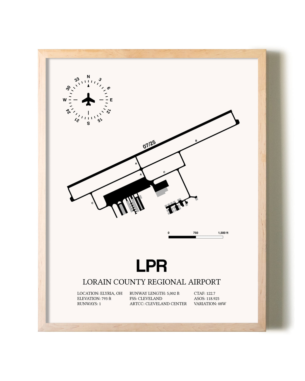 Lorain County Regional Airport framed wall art in white frame