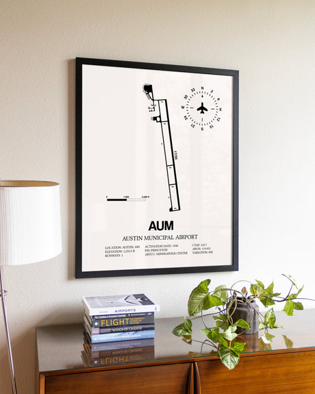 Austin Municipal Airport aviation wall décor in black wood frame