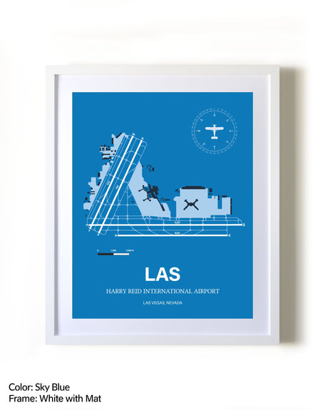 Harry Reid International Airport framed wall art in white frame with mat