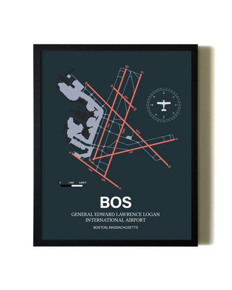 Framed Boston Logan International Airport wall art poster in black frame
