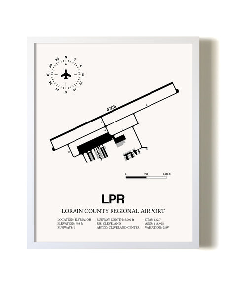 Lorain County Regional Airport airport map poster in oak frame