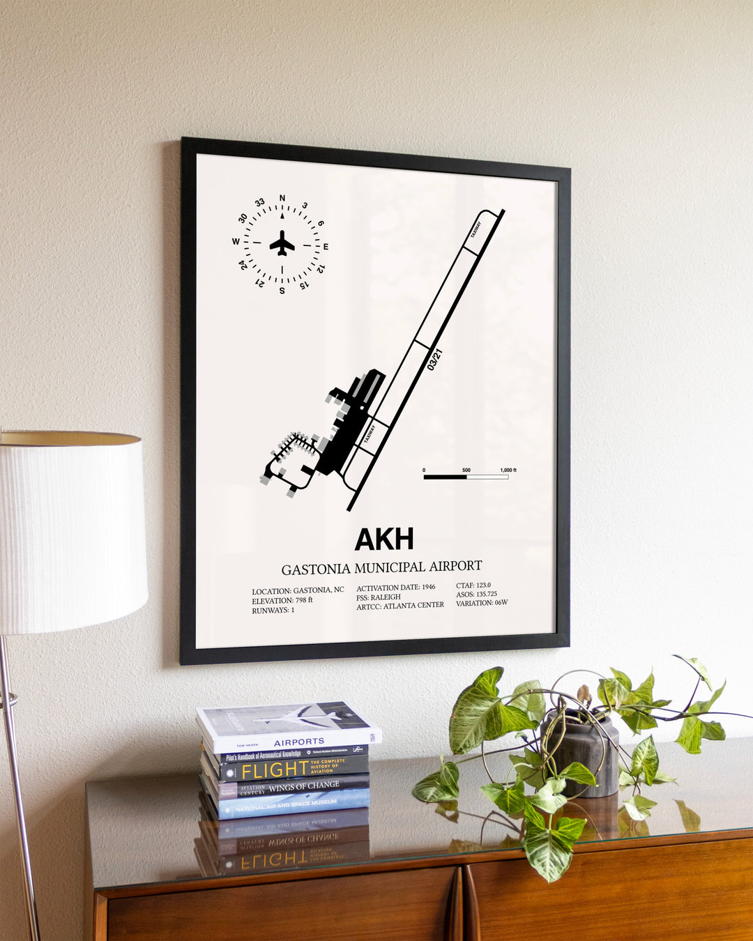 Gastonia Municipal Airport aviation wall décor in black wood frame