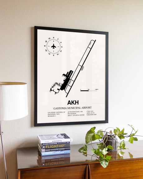 Gastonia Municipal Airport aviation wall décor in black wood frame