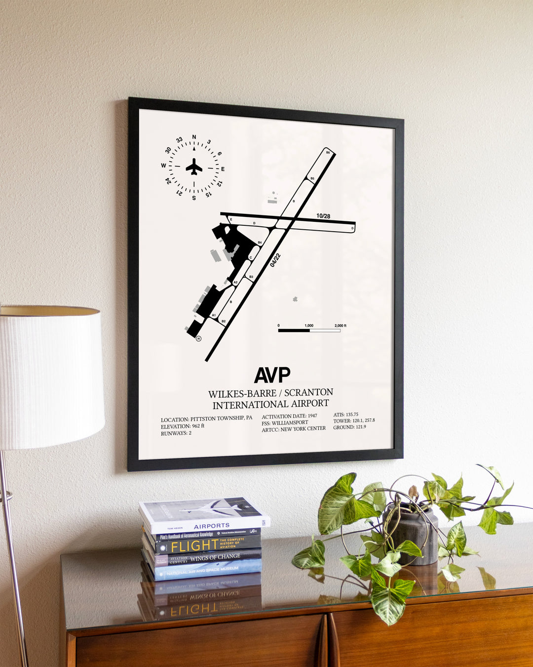 Wilkes-Barre / Scranton International Airport aviation wall décor in black wood frame