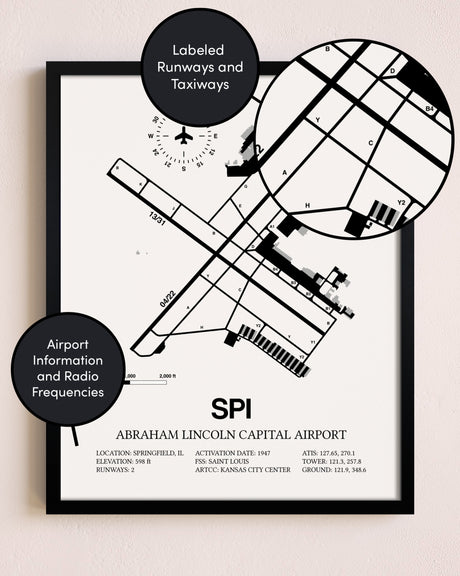 Framed Abraham Lincoln Capital Airport layout wall art poster