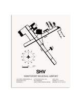 Gray Shreveport Regional Airport framed poster displayed in an airplane hangar