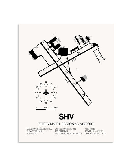 Gray Shreveport Regional Airport framed poster displayed in an airplane hangar