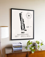 Renton Municipal Airport aviation wall décor in black wood frame