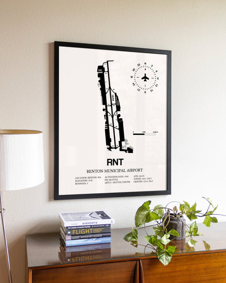 Renton Municipal Airport aviation wall décor in black wood frame