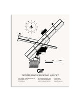 Gray Winter Haven Regional Airport framed poster displayed in an airplane hangar