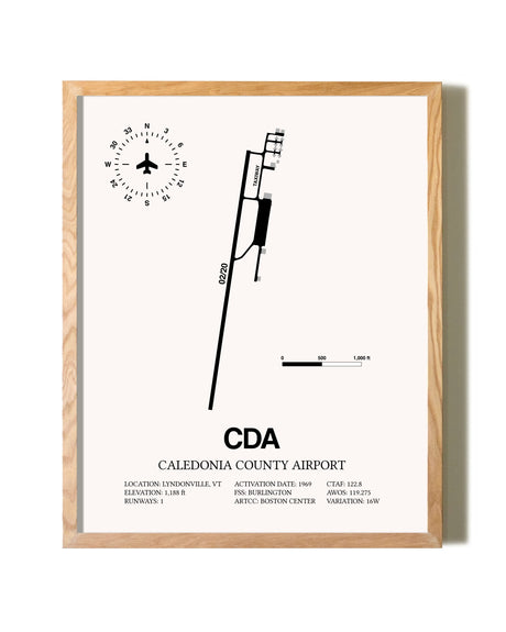 Caledonia County Airport framed print in natural wood frame