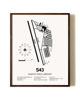 Harvey Field Airport aviation print in walnut frame