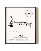 Butte Municipal Airport aviation print in walnut frame