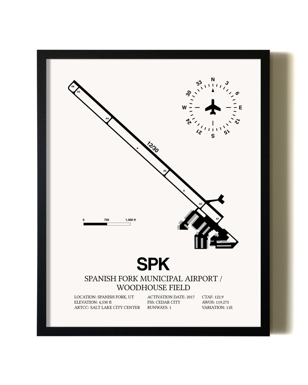Framed Spanish Fork Municipal Airport / Woodhouse Field wall art poster in black frame
