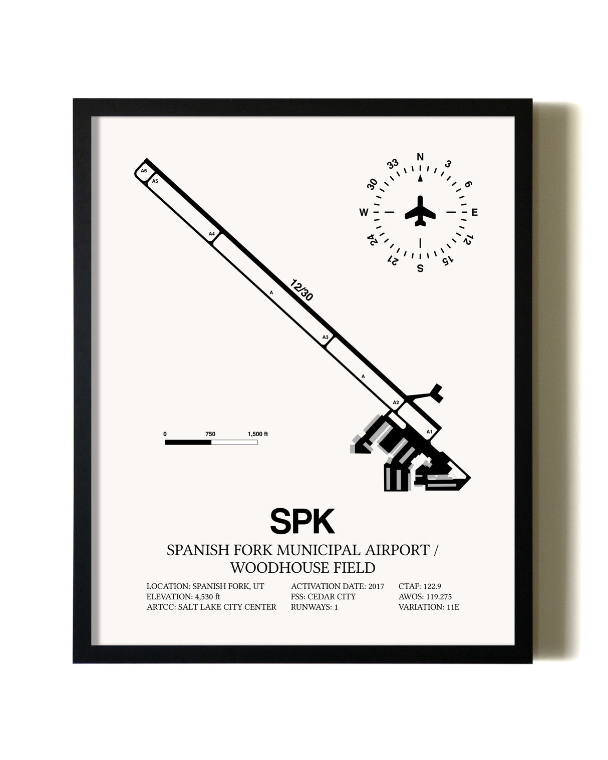 Framed Spanish Fork Municipal Airport / Woodhouse Field wall art poster in black frame