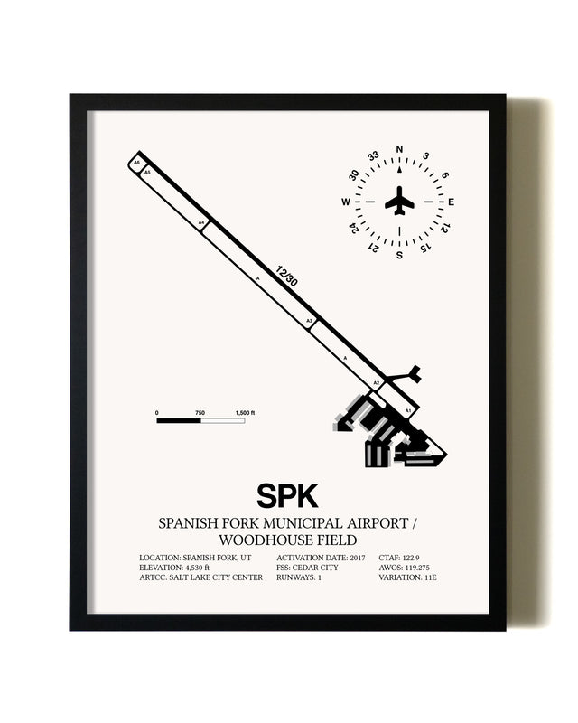 Framed Spanish Fork Municipal Airport / Woodhouse Field wall art poster in black frame