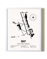 Kelly Field Airport airport map poster in oak frame