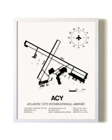 Atlantic City International Airport airport map poster in oak frame