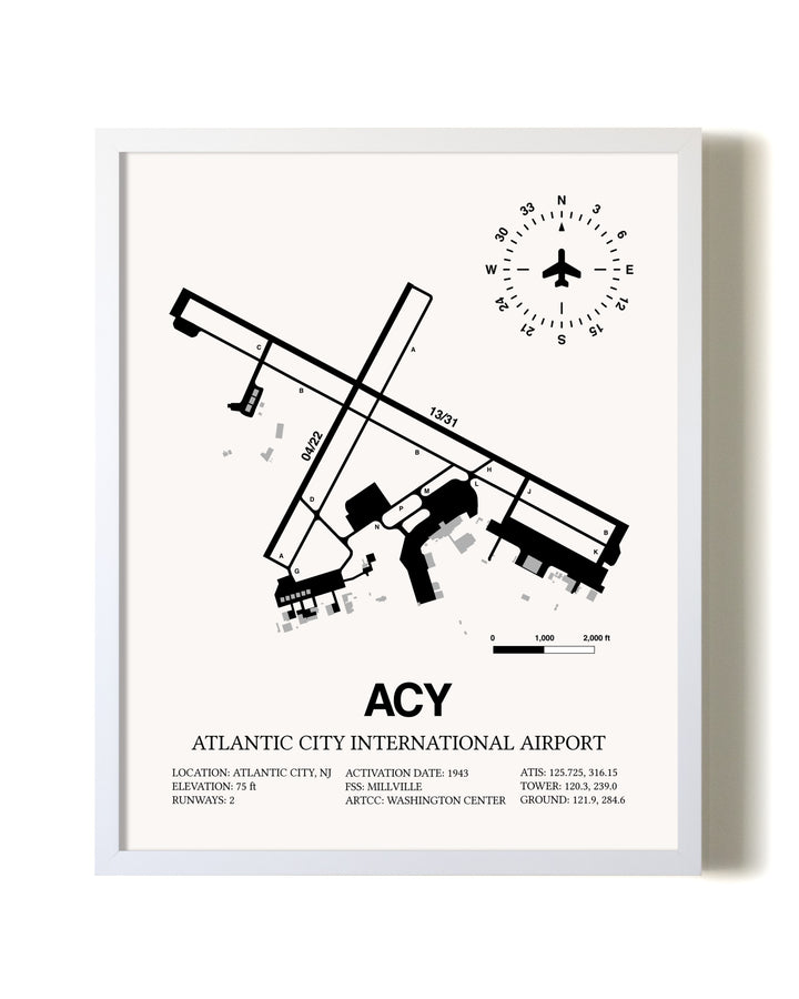 Atlantic City International Airport airport map poster in oak frame