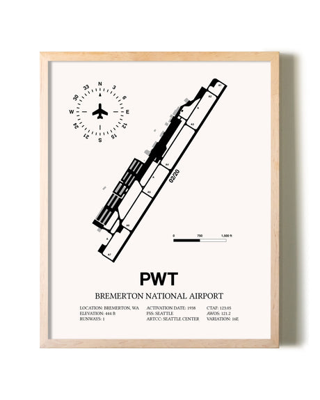 Bremerton National Airport framed wall art in white frame