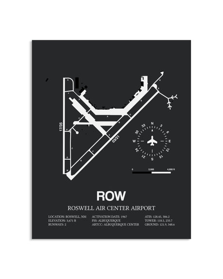 Gray Framed Roswell Air Center Airport layout wall art poster