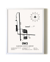 Harford County Airport airport map poster in oak frame