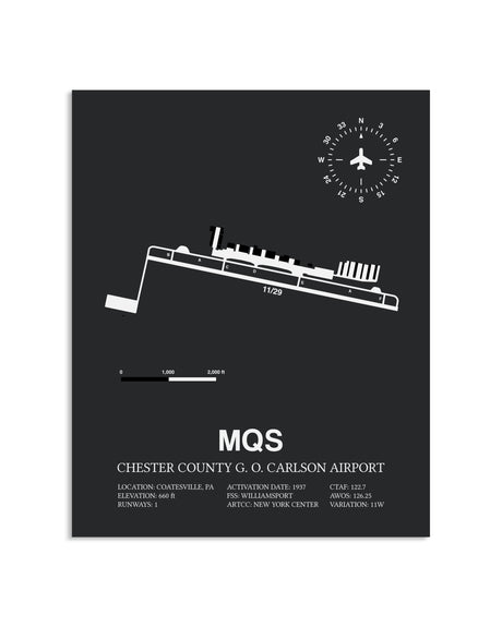 Gray Framed Chester County G. O. Carlson Airport layout wall art poster
