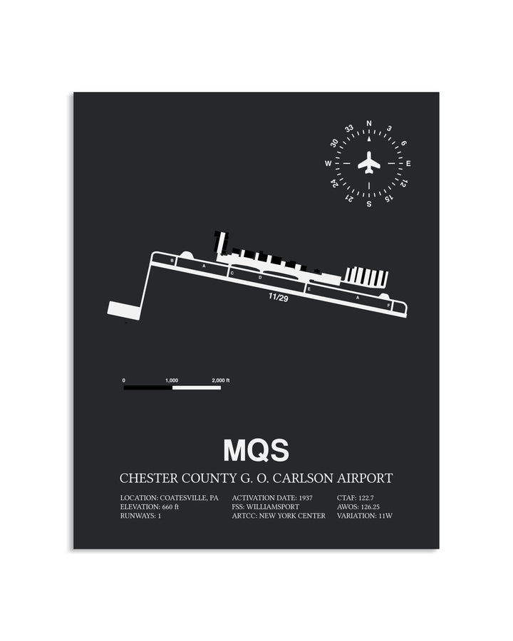 Gray Framed Chester County G. O. Carlson Airport layout wall art poster