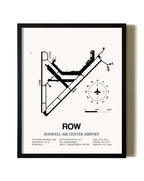 Framed Roswell Air Center Airport wall art poster in black frame